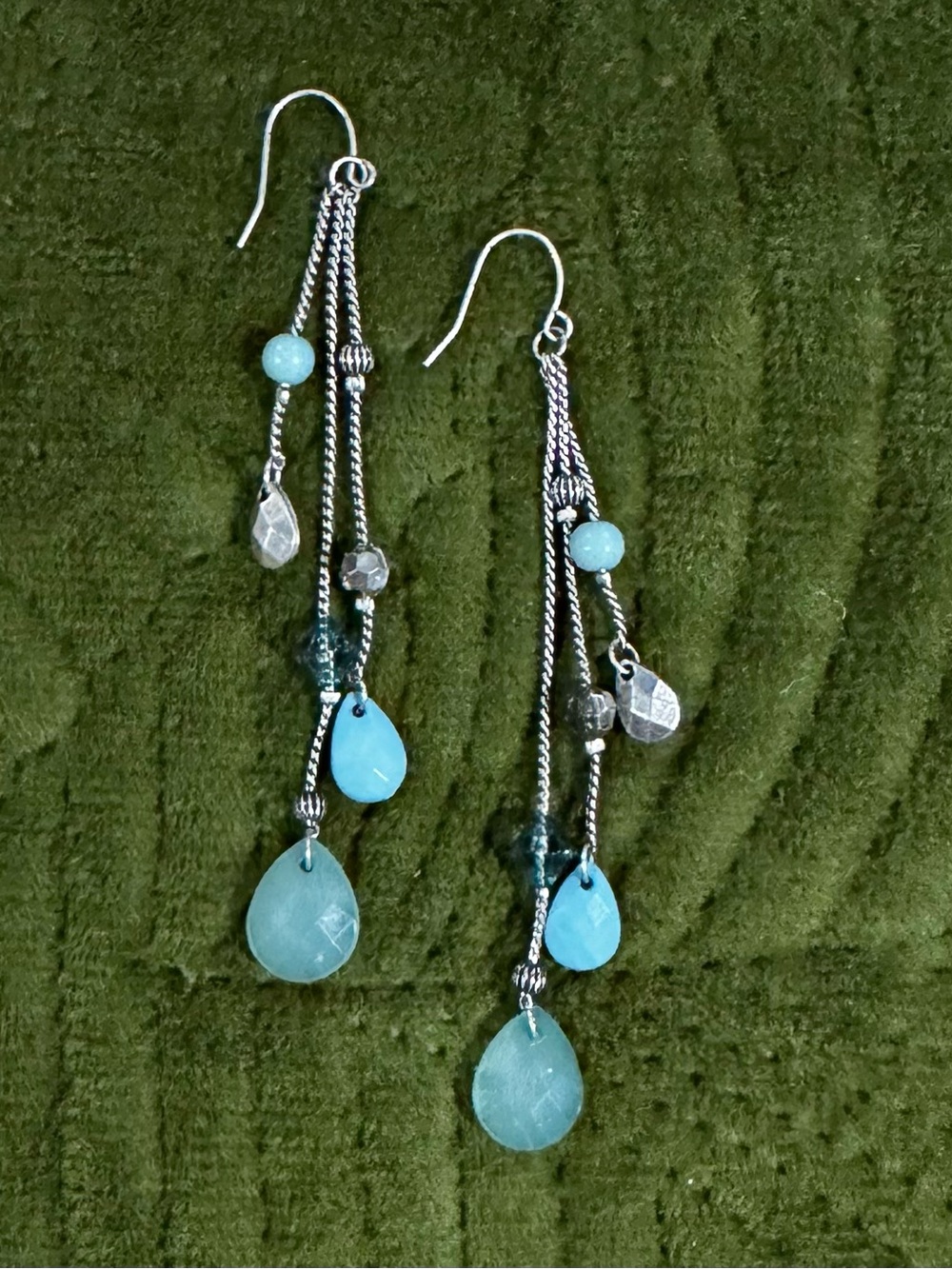 Silver-Accent Faceted Turquoise Acrylic Teardrop Drop Earrings - Women Jewelry